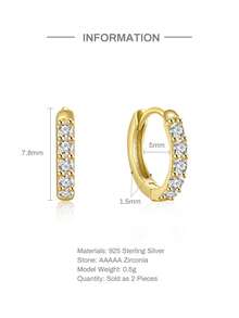 EleRunis 1對925純銀經典立體感5mm-9mm立體感環形耳環，18K鍍金無過敏小耳環穿刺潮流珠寶，適合女性日常佩戴