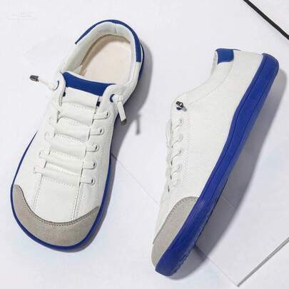 Women's Fashion Wide-Toe Barefoot Sneakers - Comfortable, Unrestrictive Minimalist Design, White With Red Accents, Rubber Sole, Fabric Lining, Hand-Washable - Suitable For All Seasons, Natural Foot Health | Fashion Contrast Accents | Flexible Women's Footwear