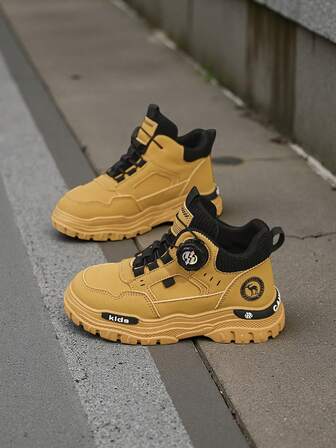 青少年时尚旋转扣靴 - 休闲运动鞋，采用 PU 皮革，减震防滑，适合户外跑步和散步，四季皆宜