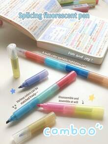 Stackable Soft-Tip Fluorescent Pens, Portable Colorful Highlighter Pens For Journaling, Students, Coloring, Stress Relief