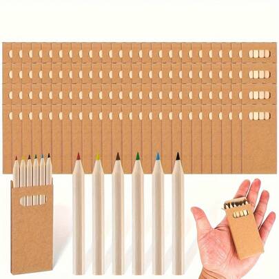 16/12/10/8/6/4/2 Boxes Mini Colored Pencil Set, 6pcs Per Box, 3.5 Inch Portable Short Pencils, 6 Different Colors Per Box, Pre-Sharpened, Wooden, Suitable For Art, Crafts, School Supplies, Drawing, Classroom, Art Tools