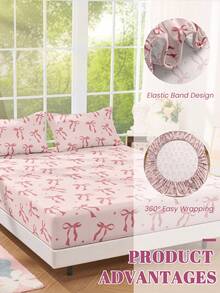 1 pieza Protector de colchón suave y cómodo, sábana ajustable, juego de ropa de cama, patrón de lazo, adecuado para camas individuales, dobles, queen, king, decoración del hogar, lavable, también se ajusta a sofás, regalo del Día de San Valentín - Multicolor - Ver 7