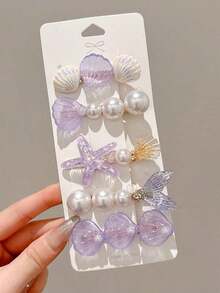 5pcs Women Blue Starfish & Seashell Tail Hair Clips, Ocean Theme Hair Accessories Suitable Daily Use ,Flat Claw Clip, Alligator Hair Clip, Hair Slide, Hair Claws - 藍色 - 查看 3