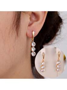 أقراط من الزركونيا المكعبة اللامعة والعصرية والمتعددة الاستخدامات، طراز طويل كلاسيكي مناسب للوجوه الدائرية، أقراط أنيقة (بدون علبة)