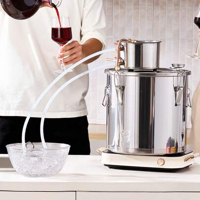 Alcohol Still, 8 Gal  Or  30 L Stainless Steel Water Alcohol Distiller With Copper Coil, Home Brewing Refining Fermentation Kit With Thermometer, For Wine Whisky Brandy, Silver
