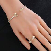 2pcs Fashionable & Elegant Zirconia Sparkling Hexagon Geometric Bracelet Set For Women, Suitable For Daily, Party, Banquet Wear