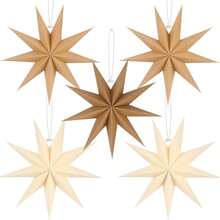 5 件 9 角天然纸星圣诞节乡村纸质装饰灯罩婚礼生日圣诞家居派对装饰圣诞装饰品 - 彩色 - 查看 11