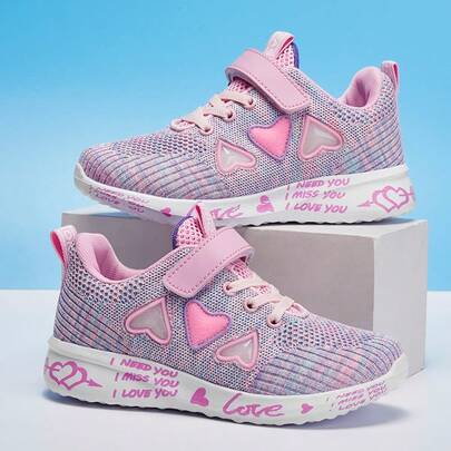 Kids' Lightweight Breathable Mesh Sneakers, School/Running Shoes, Hook-And-Loop Closure, Comfortable & Easy To Wear, Spring/Autumn