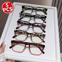 5 Pairs Women's Square - Frame Reading Glasses Set, Tortoiseshell & Color - Block Patterns For Presbyopia Needs - Nhiều màu - Xem 17
