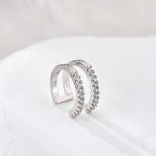 1pc Korea Minimalist European & American Style Geometric Double Layer Rhinestone Clip-On Earrings For Women - Silver - View 5