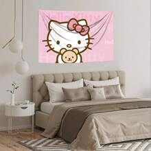 1 PIEZA Tapiz con tema de dibujos animados de Holle Kitty Sanrio con amor - Tapiz grande para decoración de pared - Ejemplo de varios tamaños - Decoración de pared - Decoración del hogar Sanrio - Multicolor - Ver 3