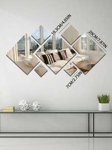 7pcs Diamond Shaped Combination Mirror Wall Sticker, Small/Medium/Large Sizes - Multicolor - View 9