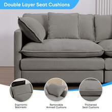 Puremind Modern 183.5'' U-Shaped Modular Sectional Sofa With 2 Ottomans,7-Seat Cloud Couch, Modern Chenille Sofa Sleeper Deep Seat Couches - 淺灰色 - 查看 6