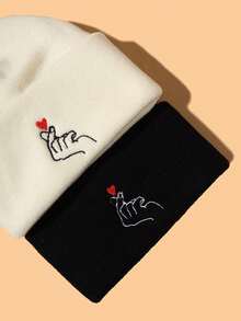 2 chiếc mũ len thêu tay thường ngày mùa đông mùa thu ngày lễ tình nhân ngày lễ tình nhân - Nhiều màu - Xem 3