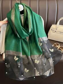 1pc Bohemian Style Elegant Floral Embroidered Silk Scarf, Casual Business Shawl, Suitable For Daily Wear