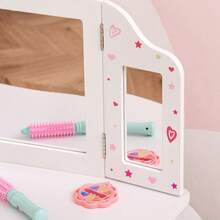 HOMCOM Toeletta per Bambini con Sgabello in Legno, Tavolo Trucco con Triplo Specchio, 63x40x85.5cm - Rosa - Visualizzare 7