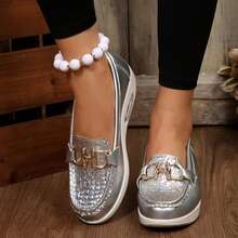 Womens Shoes Walking Flats Non Slip Dressy Occasions Driving Lightweight Flexible Comfort - Silver - View 6