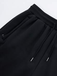 男士保暖跑步裤 - 纯色，抽绳腰带，拉链口袋，舒适弹力涤纶混纺面料，冬季保暖 - 黑色 - 查看 8