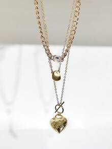 Shescity 1 Chiếc vòng cổ nữ thời trang và tinh tế hình trái tim đính đá Zirconia siêu nhỏ, nhiều lớp, đa năng và sáng tạo. - Vàng - Xem 2