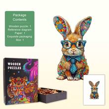 1pc Colored Bunny Wooden Puzzle, Asymmetrical Animal Shape Wooden Jigsaw Puzzle Toy, Unique Party Game Gift, Decorative Art Puzzle, Tabletop Magic Puzzle, Creative Children's Educational Puzzle, Holiday Gift, Adult Wooden Puzzle, Christmas Gift, Back To School Gift, Birthday Gift (2D Puzzle) - Multicolor - View 1