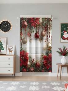 1 件圣诞礼物圣诞雪人、驯鹿、圣诞树气氛装饰薄纱窗帘，半透明但不透视薄纱窗帘板，适用于客厅和卧室、门帘、厨房窗帘、降噪、圣诞装饰窗帘板 - 米色 - 查看 3