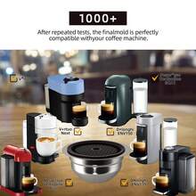 Latest Reusable Stainless Steel Coffee Capsules Compatible With Vertuo Delonghi ENV135, Delonghi ENV150, Plus, GCA1, Vertuo Next, Vertuo POP, Includes 1 Silicone Lid, 4 Barcode Stickers, Recommended To Use 9g Of Fresh Ground Medium Or Dark Roast Coffee Beans - Silver - View 3