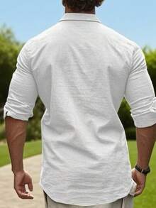 1 pieza Camisa de botones de lino transpirable para hombres, estilo casual elegante adecuado para uso diario, viajes a la playa, cafeterías al aire libre, excursiones de fin de semana y días laborales casuales, otoño