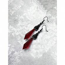 1 Pair Gothic Style Red Black Bat & Silver Palm Geometric Dangle Earrings, Fashionable For Halloween Party Or Any Occasion, Gifting - màu đen - Xem 3