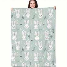 1pc Bunny & Floral Throw Blanket - Soft Mint Green Pastel Design With White Rabbits & Pink Flowers, Lightweight Cozy Flannel For Home Decor, Camping, Picnics - Perfect Gift For Women, All-Season Contemporary Style, Bunny Decor, Durable Comfort Fabric, Camping Accessory, Bunny Decor - 280 GSM - Nhiều màu - Xem 4
