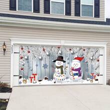 1 pièce Bannière de porte de garage de décoration de Noël - Fond d'écran de bonhomme de neige d'hiver enneigé et flocon de neige cadeau pour décoration intérieure et extérieure de la maison, du jardin, fournitures de fête
