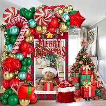 105pcs Christmas Happy Party Balloon Arch Set, Gift Box Candy Cane Foil Balloons In Classic Red & Green Christmas Colors, Ideal For Christmas Party Decor, Birthday, New Year Party Supplies