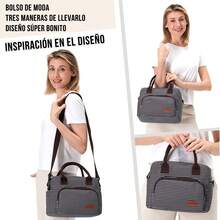 Bolsa de almuerzo aislada de gran capacidad con correa de hombro - Bolsa de tela Oxford para mujeres, impermeable, a prueba de fugas, adecuada para oficina, picnic, trabajo, camping, con función de aislamiento - Flor rosa - Ver 7