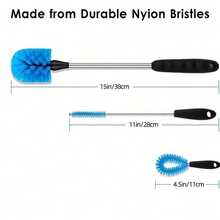 3-In-1 Bottle Cleaning Brush Set - Multi-Head Scrubber For Narrow Neck Sports Water Bottles Tumblers Straws Deep Clean - 藍色 - 查看 9