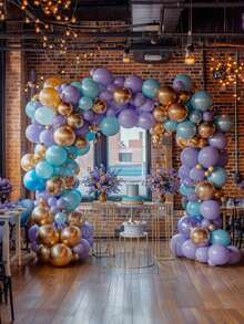 圆形气球拱门套件支架，蝴蝶结气球圈塑料花环气球支架，婚礼生日派对装饰新娘送礼会周年纪念用品 - 彩色 - 查看 2