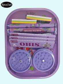 8pcs/Set - Convenient Smoking Set With Tinplate Tray, Flavors Of Cigarette Paper-Cigarette Rolling Machine-110mm Slim Rolling Papers, Spices Grinder And Smoking Accessories - A Complete Smoking Set For Valentine's Day Gift