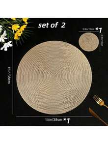 Juego de 4 piezas/8 piezas/12 piezas/16 piezas de manteles individuales y posavasos con diseño de espiga de trigo con lámina de oro, de PVC antideslizante y aislante térmico, adecuado para hoteles y restaurantes de comida occidental