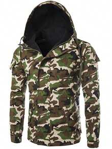 5659 男士迷彩工作服连帽夹克 - 軍綠色 - 查看 1