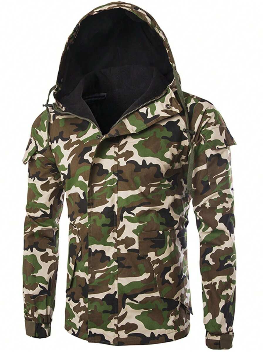 5659 男士迷彩工作服连帽夹克 - 軍綠色 - 查看 1