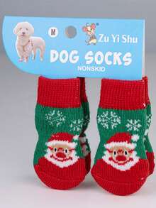4件套圣诞袜驯鹿雪人圣诞老人袜子耐磨防滑脚套圣诞狗狗袜子可爱狗狗脚套泰迪防脏小型犬猫用品圣诞用品