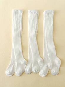 3pcs Children White Striped Simple & Versatile Daily Wear Tights - White - View 13