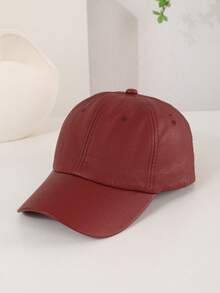1 pièce Casquette de baseball vintage unisexe en PU de couleur unie, réglable et douce, convient pour les sorties décontractées et les rendez-vous - couleur unie - Voir 4