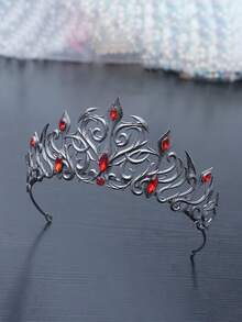 1 Stück rote Kristall schwarze Metallkrone, Vintage Gothic Stil Dornenmuster, einzigartiges Gothic Dekor Accessoire für formelle Anlässe