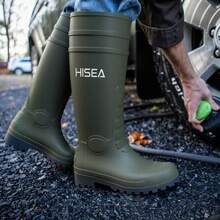 HISEA Men's Rain Boots PVC Rubber Boots, Waterproof Garden Fishing Outdoor Work Boots, Durable Slip Resistant Knee Boots For Agriculture And Industrial Working - 橄欖綠 - 查看 3