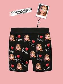 1pc Customized Men's Briefs - Personalized Cartoon & "I Love You" Zipper Design, Customized Men's Underwear | Top Birthday/Anniversary Gift, Ideal Boyfriend Gift, Customizable Men's Underwear, Men's Gift, Christmas Gift, Adult Christmas Stocking Stuffer, Thanksgiving, Thoughtful Versatile Gift For Boyfriend - Multicolor - View 3