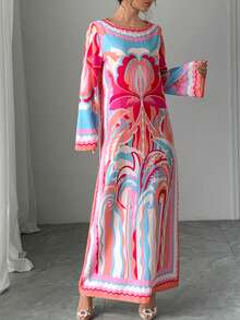 女士奢华宽松长袖长袍，优雅休闲透气度假风阿巴雅长袍，传统阿拉伯服饰，适合节日、正式场合、派对等场合，春季粉色 - 粉色 - 查看 8