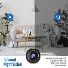 1-2 piezas Cámara de vigilancia Mini WiFi, Cámara de monitoreo WiFi 2.4G con visión nocturna y detección de movimiento, Cámara de para el hogar/interior/exterior, Cámara de monitoreo IP de ángulo amplio - Negro - Ver 8