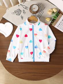Boys' Gradient Heart Print Casual Jacket, Fashionable Outerwear For Outdoor Play, Autumn/Winter