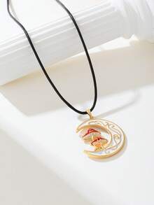 1pc Elegant Minimalist White Metal Moon Pendant Necklace, Versatile & Suitable For Women To Wear On Holidays - White - View 2