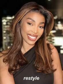 UNice Hair Bye Bye Knots 7x5 Lace Brown With Blonde Piano Highlights Straight Bob Wig With Dark Roots Glueless Bob Wigs 100% Human Hair Ready To Wear Pre Cut Pre Bleached Pre-Pluck Transparent Lace With Drawstring Unice Wigs For Women