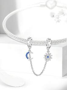 1 件 925 纯银太阳、月亮和星星安全链，适合手链 DIY 女士珠宝 - 銀色 - 查看 3